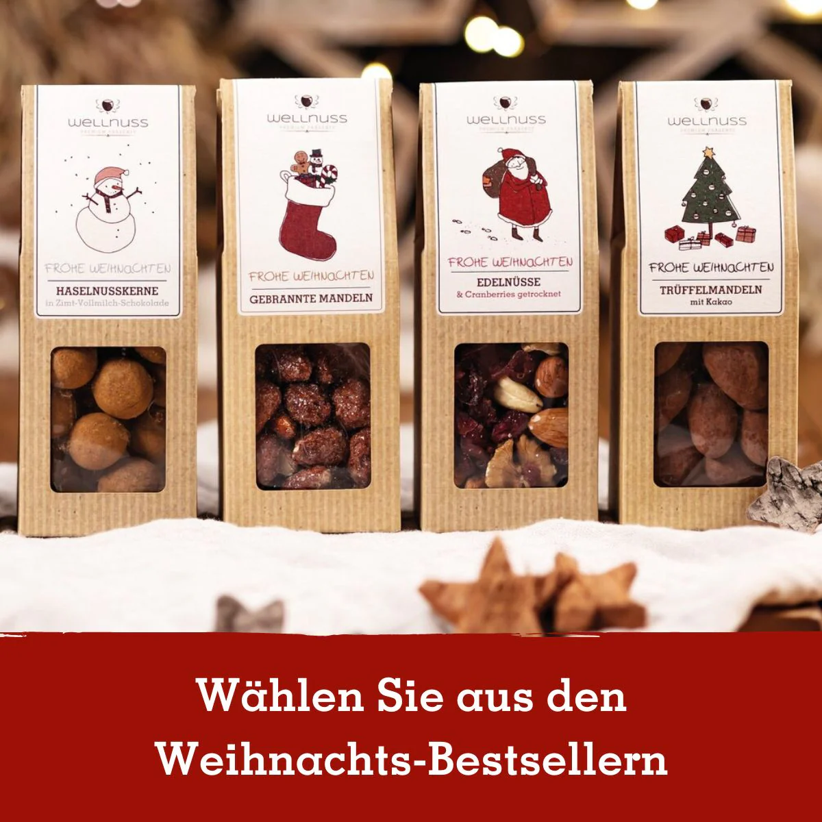 Weihnachtliche Snacks im Bauwollsäckchen