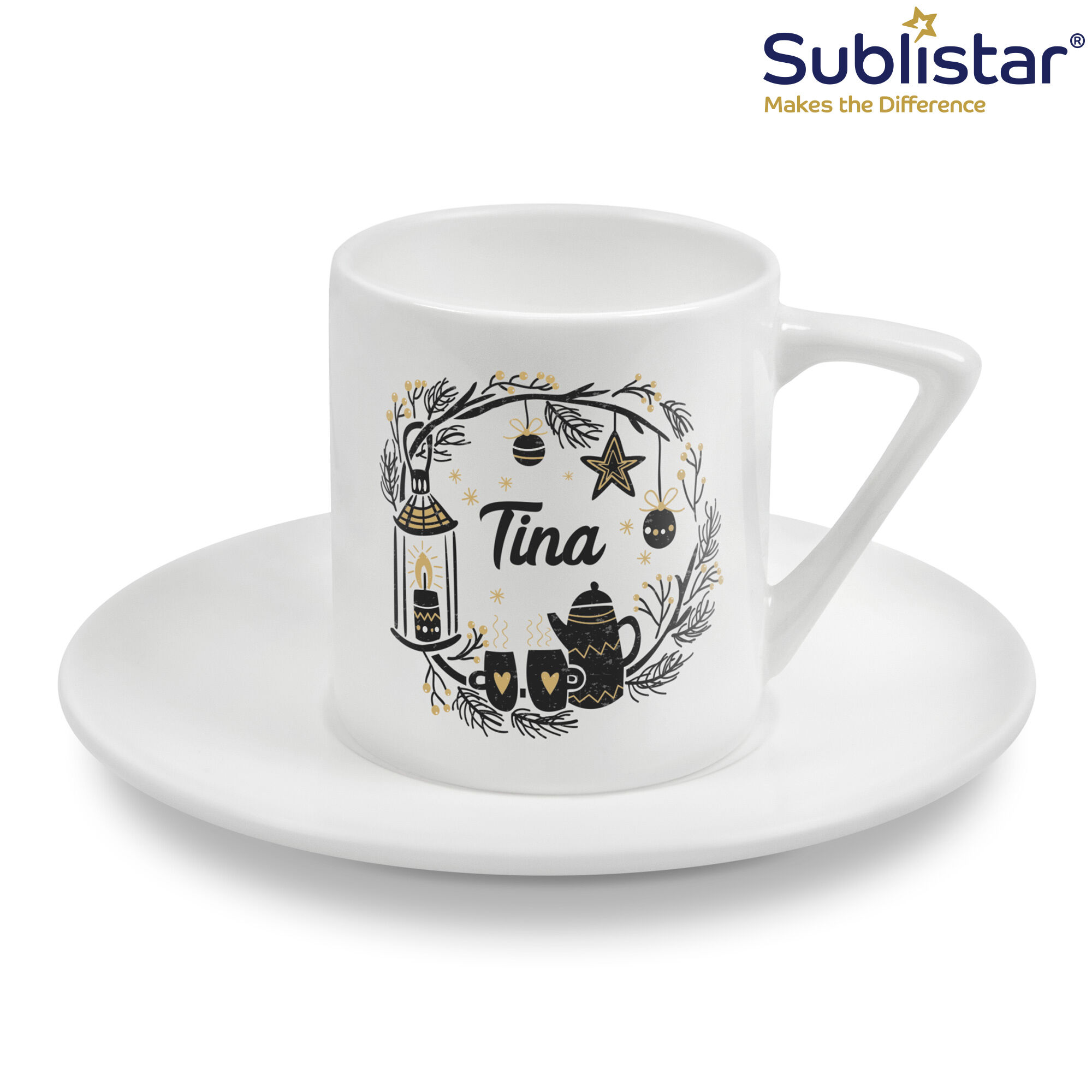 Espressotasse ITALIA mit Unterteller, Sublistar®-Coating